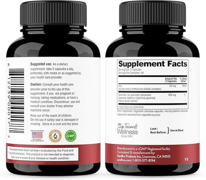 Sandhu's Zinc with Quercetin Capsules for Men & Women | Supports Immunity, Bone Health and Quality Sleep | 360 Count