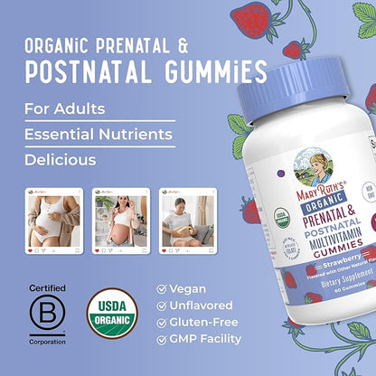 MaryRuth Organics Prenatal Vitamins for Women | USDA Organic Prenatal Gummies | Postnatal Vitamins for Women Breastfeeding | Methylfolate 800 mcg DFE | Iodine | Vegan | Non GMO | 30 Servings