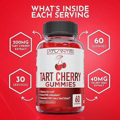 Tart Cherry Gummies 2-Pack with Celery Seed Extract - Advanced Uric Acid Cleanse for Immediate Relief. Powerful Antioxidant with Joint Support - 120 Gummies