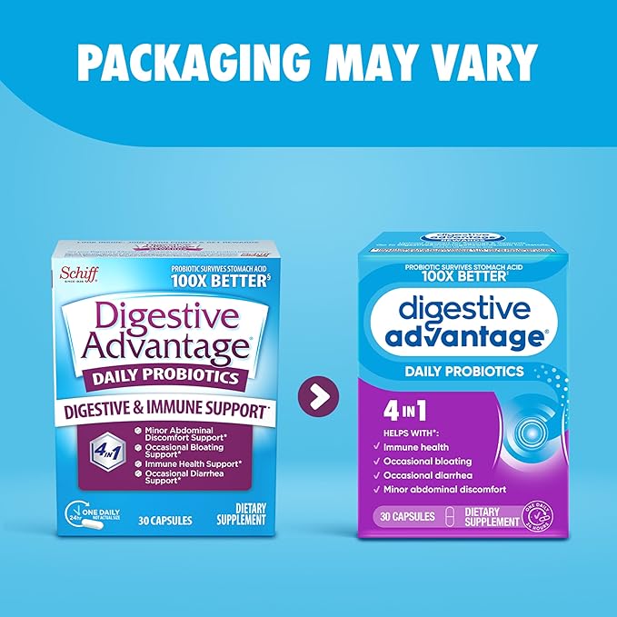 Daily Probiotic Capsule - Digestive Advantage 30 Capsules, Survives 100x Better, Lessens Bloating, Calcium, Promotes Digestive Health and Gut Flora, multi