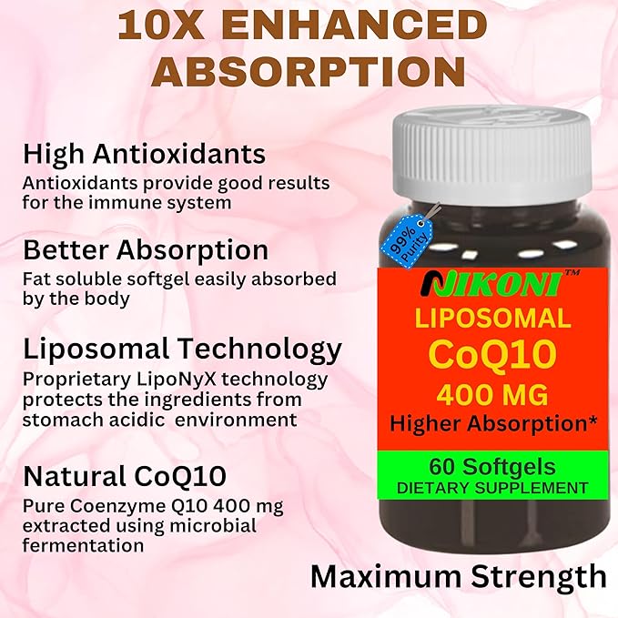 Liposomal CoQ10 400 mg, Higher Absorption, Supports Heart, Brain & Energy (120 Softgels)