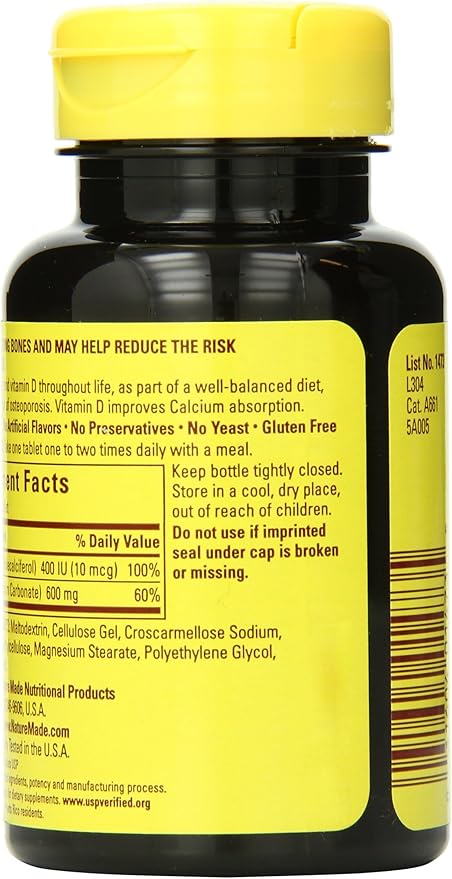 Nature Made Calcium 600 mg with Vitamin D3 for Immune Support, Tablets, 60 Count, helps support Bone Strength (Pack of 3)