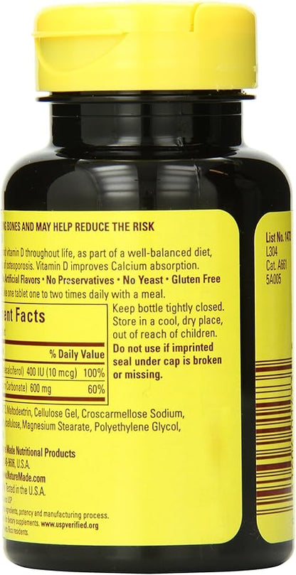 Nature Made Calcium 600 mg with Vitamin D3 for Immune Support, Tablets, 60 Count, helps support Bone Strength (Pack of 3)
