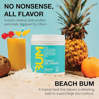 RAW Pre Workout Powder, Thavage (Beach Bum) - Chris Bumstead Sports Nutrition Supplement for Men & Women - Cbum Pre Workout for Working Out, Hydration, Mental Focus & Energy - 40 Servings