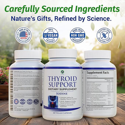 1 Body Thyroid Support Supplement with Iodine, B12, Zinc, Selenium, Ashwagandha, Non-GMO, Vegetarian, 30 Day Supply