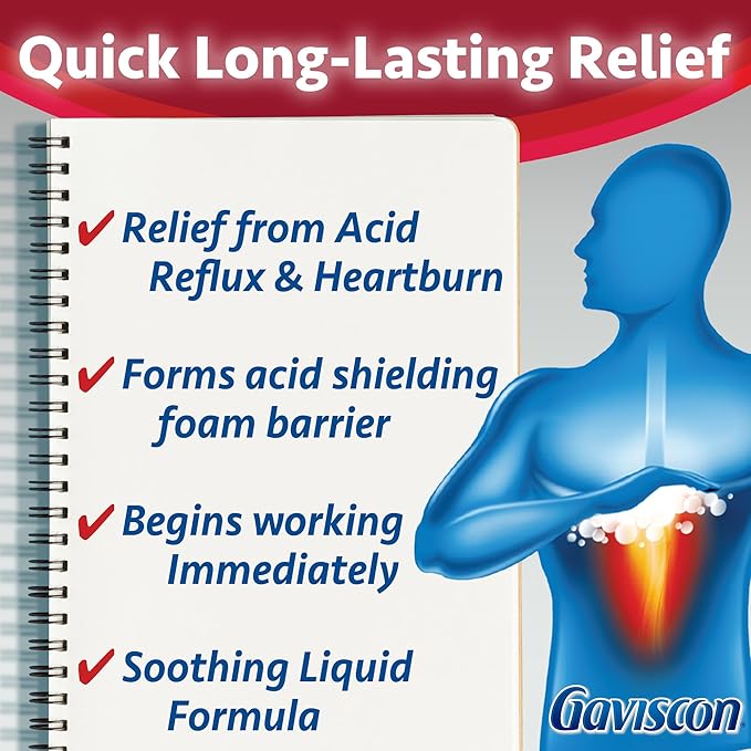 Gaviscon Gaviscon Extra Strength Liquid Fruit | Long-Lasting Acid Reflux and Heartburn Relief | 340ml 1 Count
