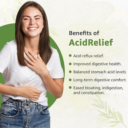 AcidRelief Acid Reducer Acid Indigestion Relief Supplement for Occasional Acid Reflux & Antacid, USA-Made USDA Organic Superfood, All-Natural Unique Blend Non-GMO Gluten-Free Vegan - 60 Caps
