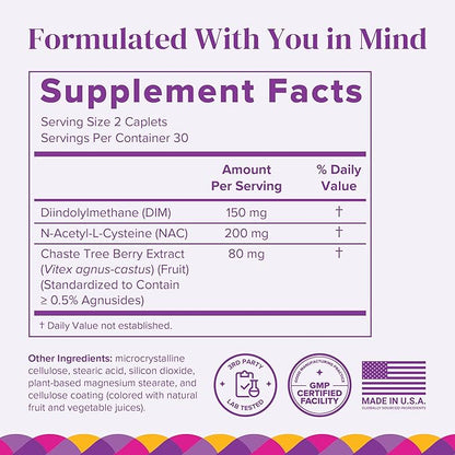 BariMelts Hormonal Balance+ for GLP-1 Users and Bariatric Patients - DIM, NAC & Chasteberry Supports Hormone Balance for Women - 60 Smooth-Coated Caplets (1-Month Supply)