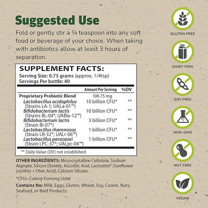 Master Supplements Granular Theralac - 1.05 oz - Multi-Strain Probiotic Powder for Optimal Gut Health - Great for Kids - Vegan, Gluten Free - 40 Servings