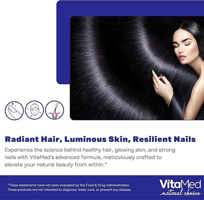 Hair, Skin, and Nails Vitamins – Complete Formula with Biotin 5000mcg, Collagen, Zinc, Keratin, and Hyaluronic Acid for Hair Growth, Strong Nails, and Glowing Skin – 180 Tablets