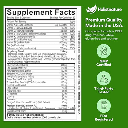 39-in-1 Skin, Gut & Hormone | Cortisol Support – with DIM, Zinc, Probiotics, Ashwagandha, Turmeric & Antioxidants – Clinically-Backed Supplement for Women & Men – Acne, Immune & Detox – 90 Capsules
