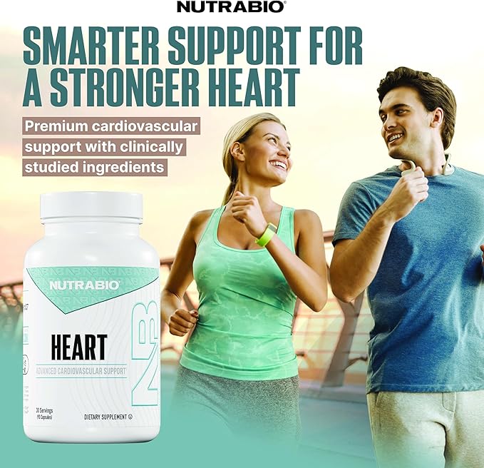 NutraBio Heart- Heart Health Supplements, Cardiovascular Supplement, Cholesterol, Circulatory & Healthy Blood Pressure Support- 90 Capsules