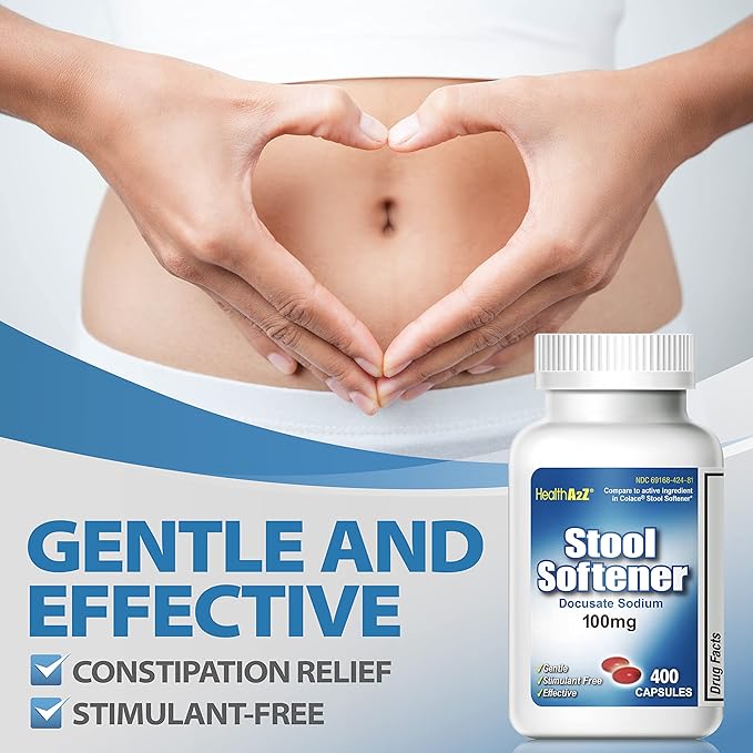 HealthA2Z® Stool Softener | Docusate Sodium 100mg | Red Capsules | Dependable | Gentle Constipation Relief (400 Counts (Pack of 1))