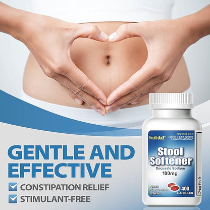 HealthA2Z® Stool Softener | Docusate Sodium 100mg | Red Capsules | Dependable | Gentle Constipation Relief (400 Counts (Pack of 1))