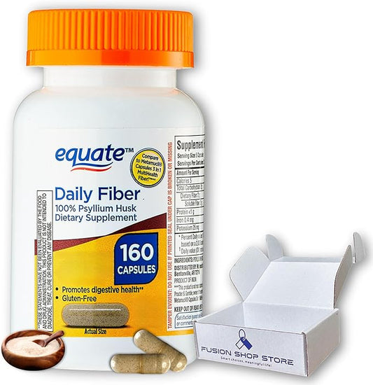 Equate Daily Fiber - Psyllium Husk Capsules 160ct (Pack of 1) - Supplement for Regularity & Digestive Support, Boxed by Fusion Shop Store