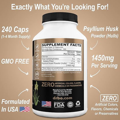 Psyllium Husk Capsule Fiber Supplement - Natural Powder Capsules for Constipation Relief for Adults - Nutritional Soluble Fiber Pills & Daily Regularity Support - Bulk Seed Husks Digestion Supplements