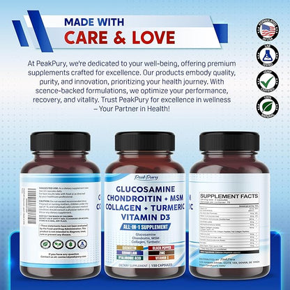 Glucosamine Chondroitin MSM Collagen Turmeric - Joint Health Support- Made in USA