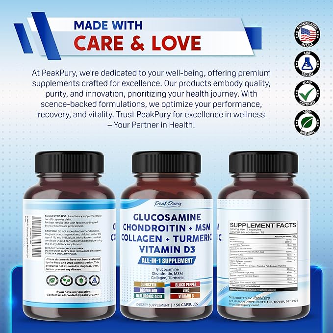 Glucosamine Chondroitin MSM Collagen Turmeric - Joint Health Support- Made in USA
