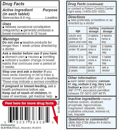 Senna Tablets 100 Ct. | Natural Vegetable Laxative [Made in USA] | Laxatives for Constipation, Colon Cleanser, Detox Cleanse, Constipation Relief for Adults Kids 8.6mg, Stool Softener Plus (1 Bottle)