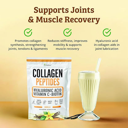 Dr. Matthew Vanilla Collagen Protein Powder with Hyaluronic Acid, Vitamin C and Biotin for Hair, Skin, Nails, Joint. Keto, Type 1 and 3.