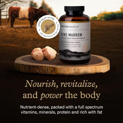Enviromedica Bone Marrow Supplement – Grass-Fed New Zealand Beef Bone Marrow, MCHA, Bovine Cartilage, Collagen, Freeze-Dried, Vitamin K2 MK7, 120 Capsules