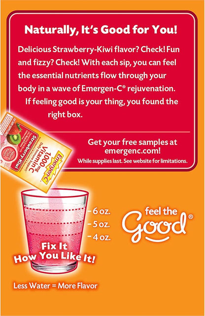 Emergen-C 1000mg Vitamin C Powder, with Antioxidants, B Vitamins and Electrolytes, Vitamin C Supplements for Immune Support, Caffeine Free Fizzy Drink Mix, Strawberry Kiwi Flavor - 30 Count