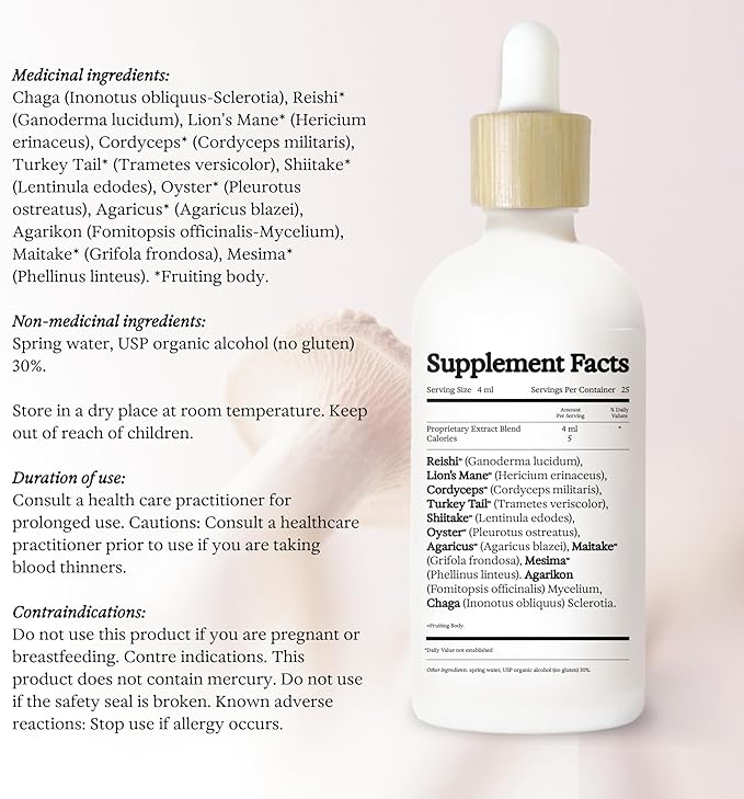 11:11 Multi Mushroom Tincture, Dual Extract Mushroom Supplement for Comprehensive Immune Support, Brain Support, Liquid Lion's Mane & Turkey Tail, Vegan, Non GMO, 3.4 fl oz