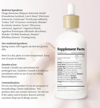 11:11 Multi Mushroom Tincture, Dual Extract Mushroom Supplement for Comprehensive Immune Support, Brain Support, Liquid Lion's Mane & Turkey Tail, Vegan, Non GMO, 3.4 fl oz