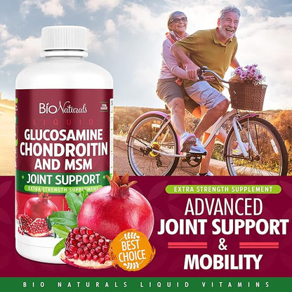 Bio Naturals Liquid Glucosamine Chondroitin MSM Pharmaceutical Grade Supplement with Hyaluronic Acid – Maximum Strength Joint Support - 32 fl oz