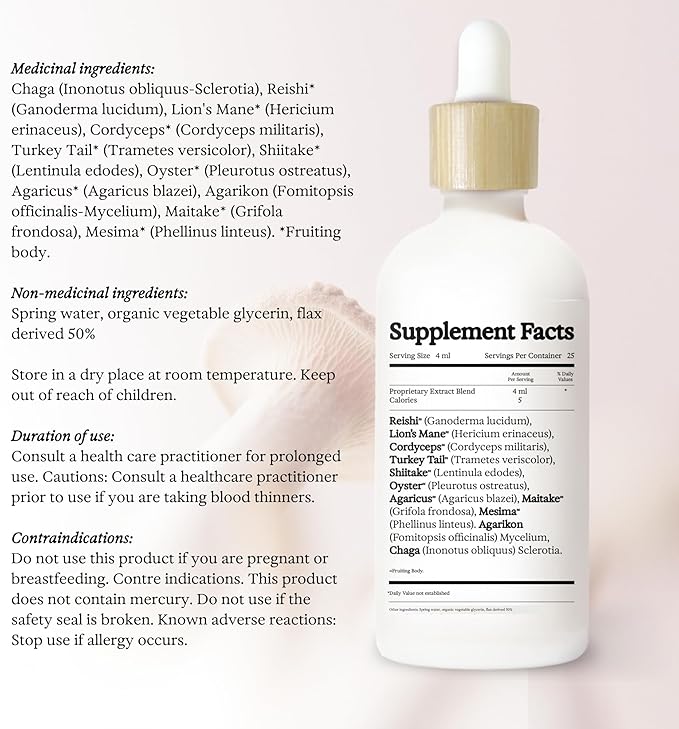 11:11 Multi Mushroom Tincture, Alcohol Free Dual Extract Mushroom Supplement for Comprehensive Immune Support, Brain Support, Liquid Lion's Mane & Turkey Tail, Vegan, Non GMO, 3.4 fl oz