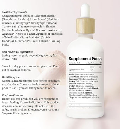 11:11 Multi Mushroom Tincture, Alcohol Free Dual Extract Mushroom Supplement for Comprehensive Immune Support, Brain Support, Liquid Lion's Mane & Turkey Tail, Vegan, Non GMO, 3.4 fl oz