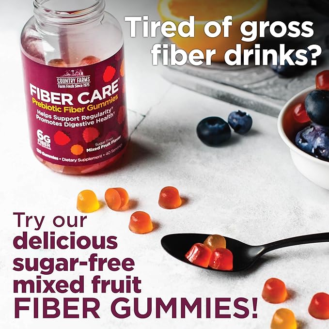 COUNTRY FARMS Fiber Care Prebiotic Gummies, 6g of Fiber Per Serving, FOS from Beets, Digestive Health, Supports Regularity, Mixed Fruit Flavor, 240 Gummies, 80 Servings, 2 Pack