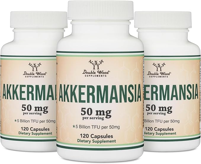 Akkermansia Probiotic and Postbiotic (Increases GLP-1 Production) 120 Capsules, 50mg per Serving (Third Party Tested to 5 Billion TFU per Serving, 50 Billion CFU per Gram) by Double Wood