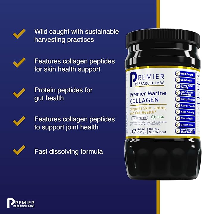 Premier Research Labs Marine Collagen - Marine Collagen Peptides, Hydrolyzed Marine Collagen Powder, Fish Collagen for Women and Men, 5g Collagen Per Serving for Skin, Joint, and Gut Health - 7 Oz