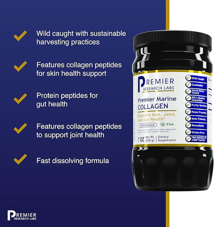 Premier Research Labs Marine Collagen - Marine Collagen Peptides, Hydrolyzed Marine Collagen Powder, Fish Collagen for Women and Men, 5g Collagen Per Serving for Skin, Joint, and Gut Health - 7 Oz