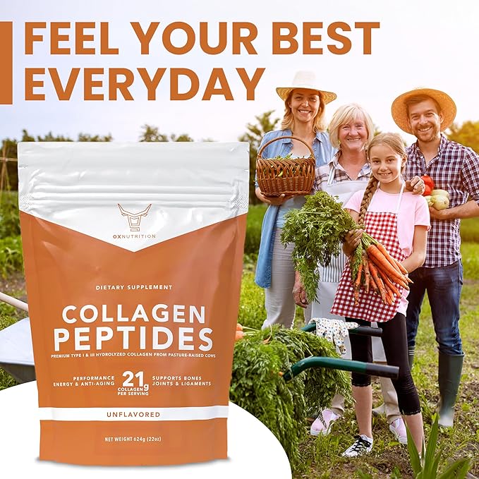 Collagen Peptides Powder, Large 22oz, Hydrolyzed Collagen, Collagen Powder for Healty Skin Hair Nail Joints, Grass Fed, Pasture Raised, Certified cGMP, Non-GMO, Gluten Free, 3P Tested Unflavored