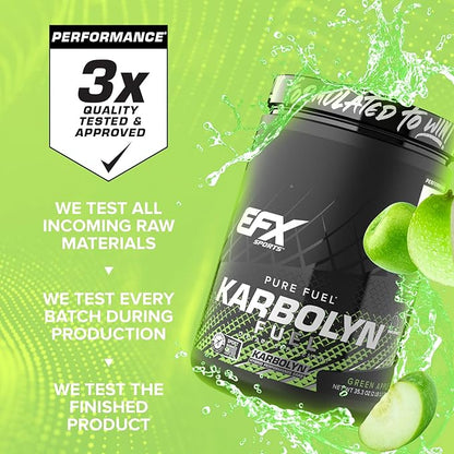 EFX Sports Karbolyn Fuel | Fast-Absorbing Carbohydrate Powder | Carb Load, Sustained Energy, Quick Recovery | Stimulant Free | 18 Servings (Green Apple)