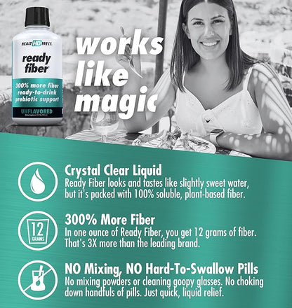 HEALTH DIRECT - Ready Fiber - Prebiotic Liquid Fiber Supplement for Women, Men and Kids - 15 Fl Oz - 15-30 Servings, Unflavored - Easier Than Gummies, Powders and Pills