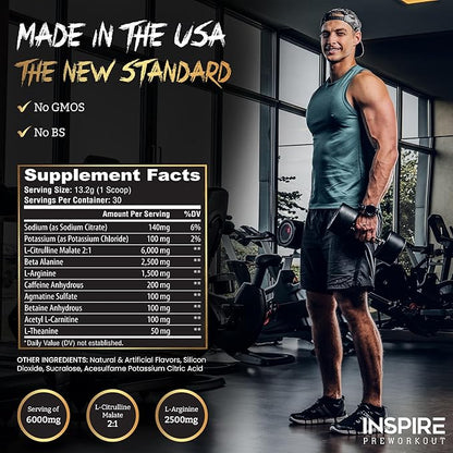 Inspire Pre Workout for Men & Women – 6g Citrulline Malate 2:1, L-Arginine, Beta Alanine, Clean Energy, Endurance Support, & Focus Formula for Pump – 30 Servings, Pina Colada Flavor