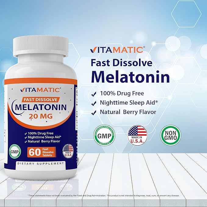 2-Pack High Potency Melatonin 20 mg – 60 Fast Dissolve Tablets Total Fast-Acting Sleep Support – Natural Berry Flavor | Vegetarian