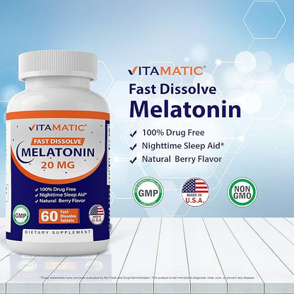 2-Pack High Potency Melatonin 20 mg – 60 Fast Dissolve Tablets Total Fast-Acting Sleep Support – Natural Berry Flavor | Vegetarian