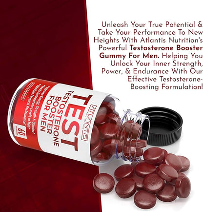 Atlantis Nutrition Testosterone Booster For Men Gummies - Male Enhancement, Boosts Energy, & Optimizes Physical Performance Formulated w/Tribulus, Horny Goat Weed, Saw Palmetto, Maca Root - 60 Gummies