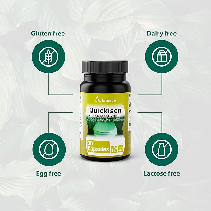 Quickisen Laxative Capsules, Relief from Occasional Constipation, Natural Senna Extract, Supports Intestinal Health, Dietary Supplement Gluten-Free and Dairy-Free, 30 Capsules