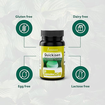 Quickisen Laxative Capsules, Relief from Occasional Constipation, Natural Senna Extract, Supports Intestinal Health, Dietary Supplement Gluten-Free and Dairy-Free, 30 Capsules