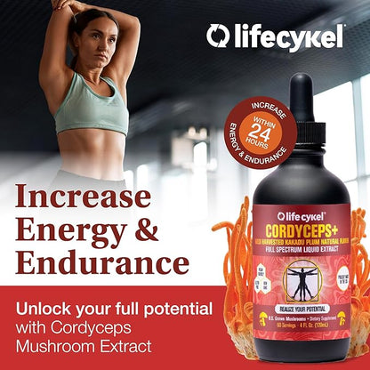 Lifecykel Professional Athletes Pack - Reishi, Lions Mane & Cordyceps Mushroom Extract- Full-Spectrum Mushroom Tincture for Energy, Focus and Immune Health- Vegan, Non-GMO Formula