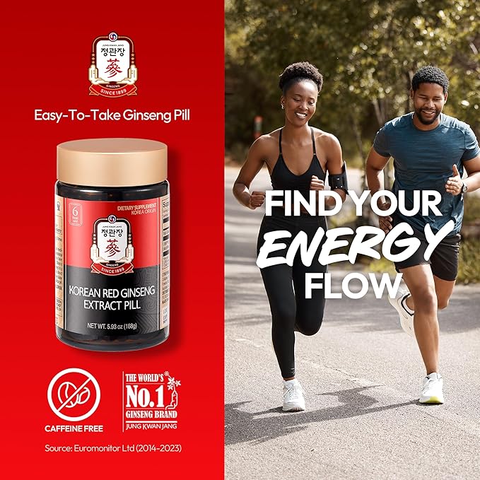 Korean Red Ginseng Extract Pill - Red Panax Ginseng Supplements with Rice Powder, Vitamins C & E - Energy Boost & Immune Support Caffeine & Gluten Free (800 Pills, 5.93 oz)