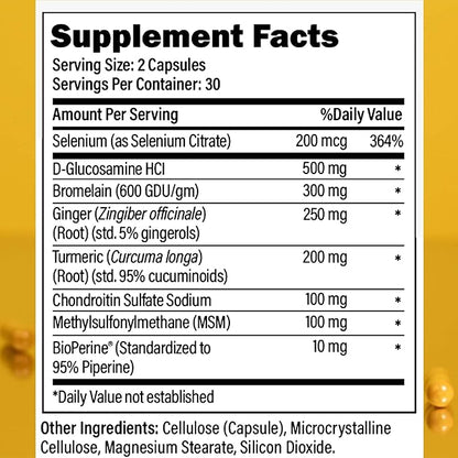 Total Joint Support Supplement - Joint Supplements for Men | Glucosamine, Chondroitin, Selenium & Bromelain | 60 Capsules, Joint Supplement Made in USA