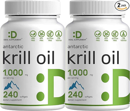 Eagle Shine Vitamins 2 Pack Antarctic Krill Oil, 1,000mg Per Serving, 480 Softgels – Mercury Free, No Fishy Taste – Rich in Omega-3s, EPA, DHA, Astaxanthin, & Phospholipids – Non-GMO, No Gluten