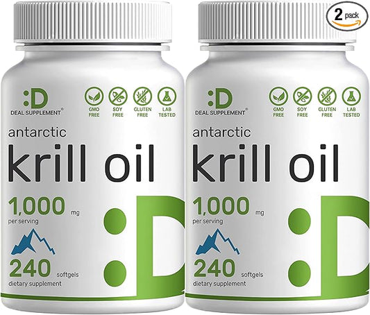 Eagle Shine Vitamins 2 Pack Antarctic Krill Oil, 1,000mg Per Serving, 480 Softgels – Mercury Free, No Fishy Taste – Rich in Omega-3s, EPA, DHA, Astaxanthin, & Phospholipids – Non-GMO, No Gluten