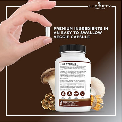 Lions Mane Mushroom Supplement with Turkey Tail Reishi Cordyceps Chaga with Marshmallow Root - 3-Pack